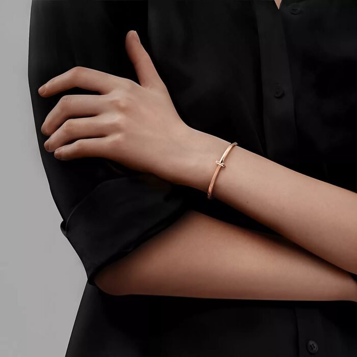 ELSIE LOVE T1 Narrow Hinged Bangle for Women, 18K Gold Plated V Gold Medium Bracelet - Image 15
