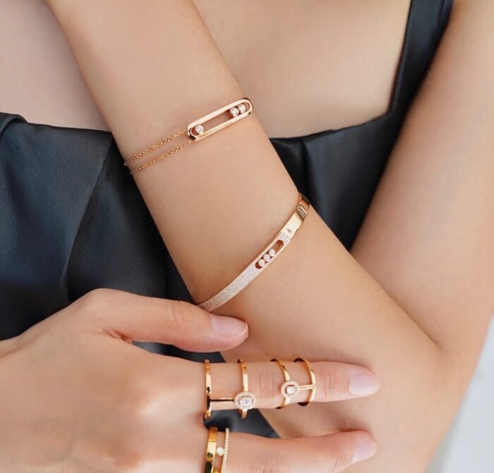ELSIE LOVE Move Noa Bracelet Women 18K Gold Plated V Gold Zirconia PVD 5x Layered Bangle 4.5mm - Image 17