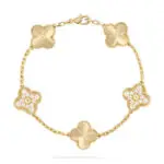 ELSIE LOVE Clover Bracelet | 925 Silver 18K Gold Plated | Full Diamond / Gold Diamond / Malachite | Women’s Lucky Bracelet 7.48"
