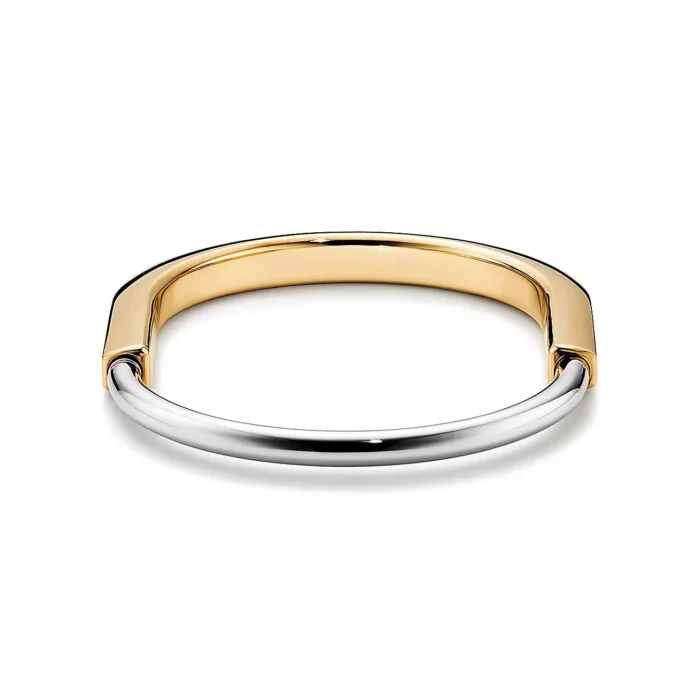 ELSIE LOVE Lock Bangle Bracelet for Women, 18K Gold Plated, Medium Size - Image 2
