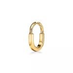 ELSIE LOVE Lock Earrings with Zirconia | V Gold 18K Gold Plated Medium Hoops - Image 2