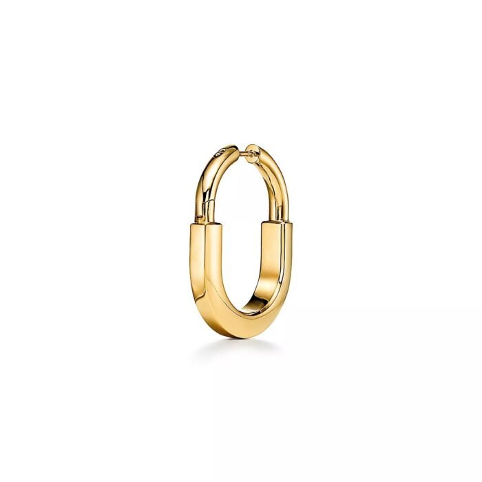 ELSIE LOVE Lock Earrings with Zirconia | V Gold 18K Gold Plated Medium Hoops - Image 2