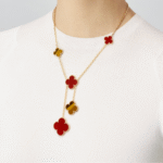 ELSIE LOVE Clover Leaf Y Necklace · 18K Gold Plated 925 Silver · Mother-of-Pearl / Onyx / Carnelian / Tiger Eye · Lucky Pendant Necklace - Image 5