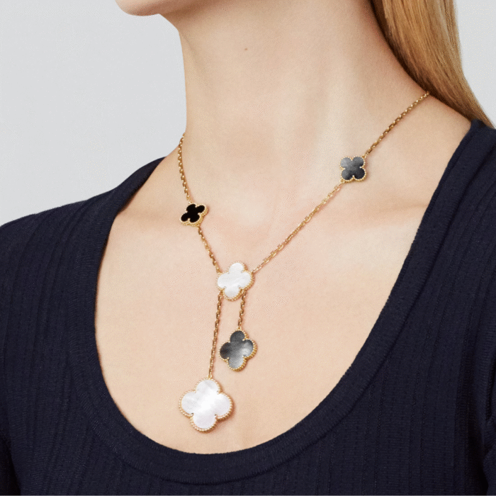 ELSIE LOVE Clover Leaf Y Necklace · 18K Gold Plated 925 Silver · Mother-of-Pearl / Onyx / Carnelian / Tiger Eye · Lucky Pendant Necklace - Image 12