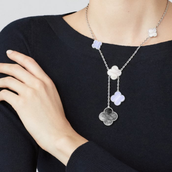ELSIE LOVE Clover Leaf Y Necklace · 18K Gold Plated 925 Silver · Mother-of-Pearl / Onyx / Carnelian / Tiger Eye · Lucky Pendant Necklace - Image 15