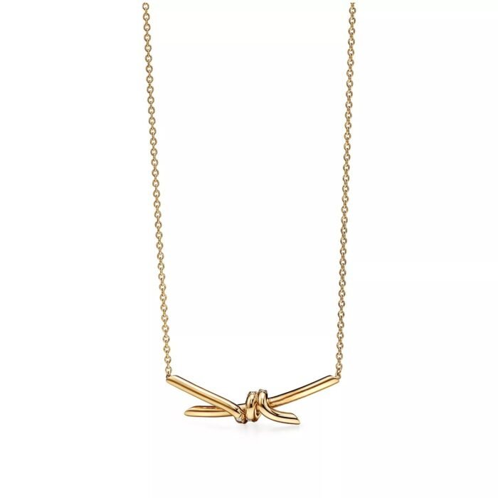ELSIE LOVE Knot Pendant with Zirconia | V Gold 18K Gold Plated Adjustable Minimalist Necklace - Image 2