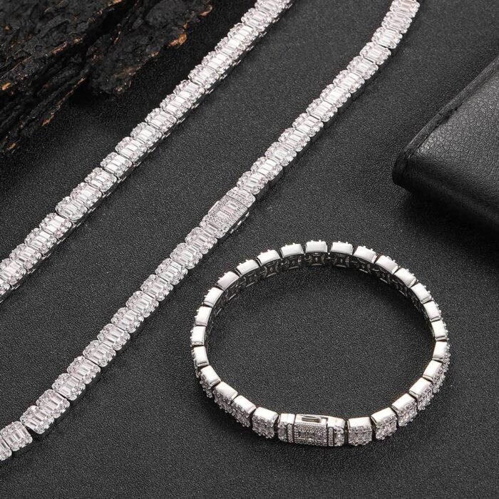 ELSIE LOVE Baguette Cuban Bracelet | 14K White Gold Plated 8mm Iced Out Cubic Zirconia - Image 2