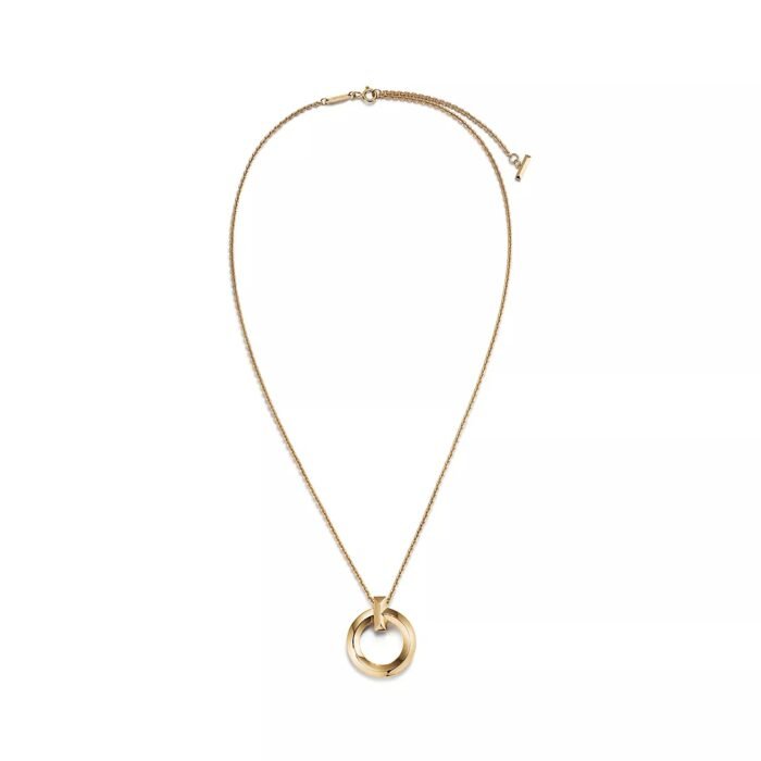 ELSIE LOVE T1 Circle Pendant Necklace – 18K Gold Plated, Small Motif, Adjustable 16-18" Chain, Minimalist V Gold Jewelry - Image 2