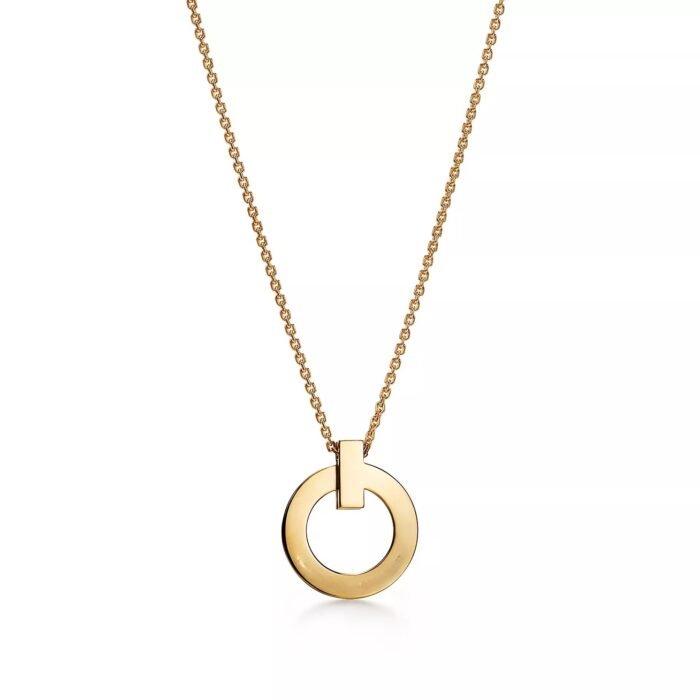 ELSIE LOVE T1 Circle Pendant Necklace, 18K Gold Plated with Zirconia, Adjustable 16-18 Inch Chain - Image 2