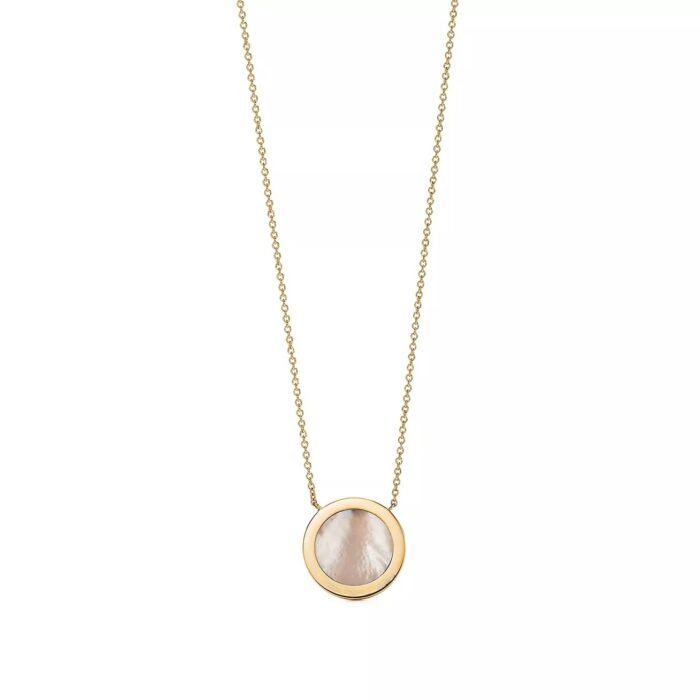 ELSIE LOVE Mother-of-Pearl Circle Pendant Necklace 18K Gold Plated with Zirconia, Adjustable Chain - Image 2