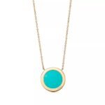 ELSIE LOVE Turquoise Circle Pendant Necklace for Women, 18K Gold Plated, Zirconia Inlay, PVD 5x Layered, Adjustable Chain - Image 2