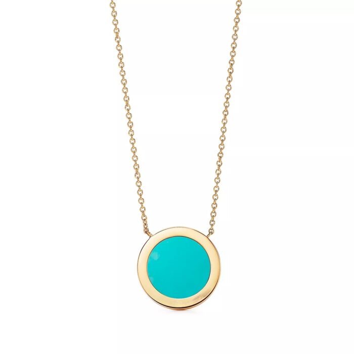ELSIE LOVE Turquoise Circle Pendant Necklace for Women, 18K Gold Plated, Zirconia Inlay, PVD 5x Layered, Adjustable Chain - Image 2