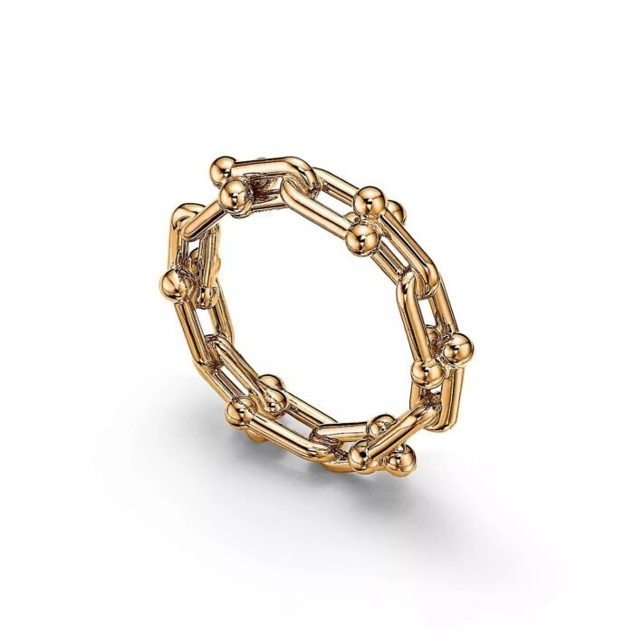 ELSIE LOVE Link Ring | V Gold 18K Gold Plated Chain Style Band - Image 2