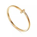 ELSIE LOVE T1 Narrow Hinged Bangle for Women, 18K Gold Plated V Gold Medium Bracelet - Image 2