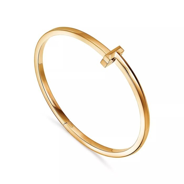 ELSIE LOVE T1 Narrow Hinged Bangle for Women, 18K Gold Plated V Gold Medium Bracelet - Image 2