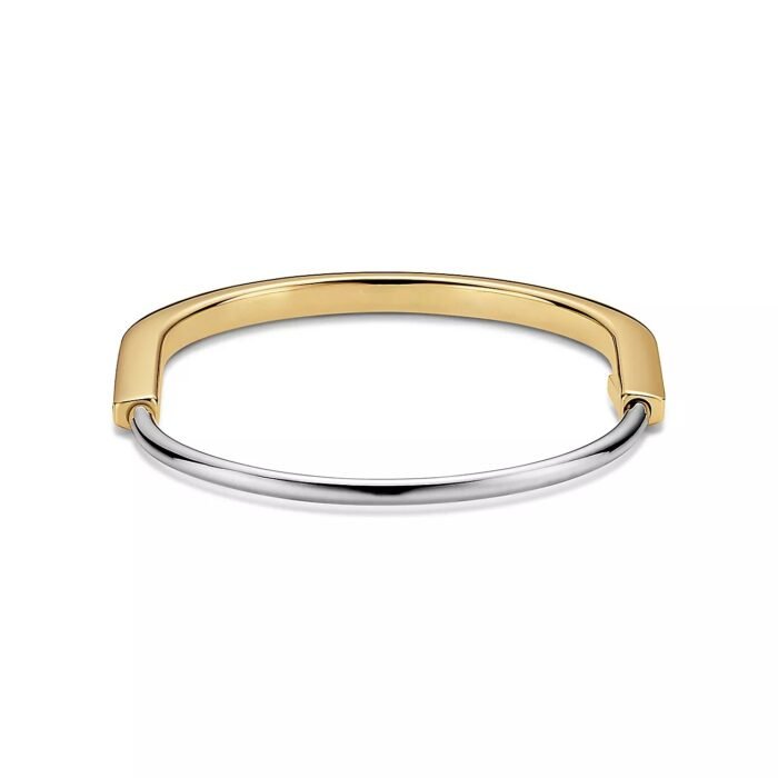ELSIE LOVE Lock Bangle 18K Gold Plated with Zirconia, Narrow Design - Image 2