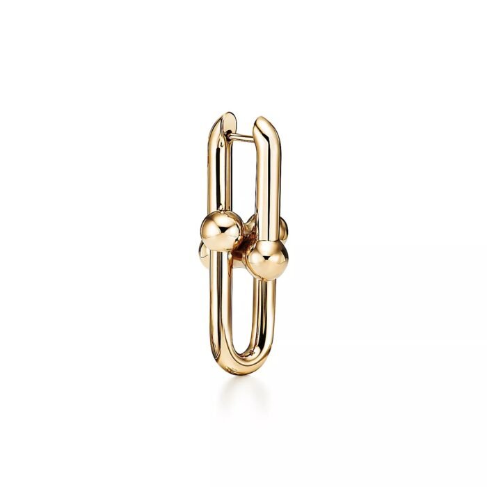 ELSIE LOVE Link Earrings | V Gold 18K Gold Plated Minimalist Hoop - Image 2