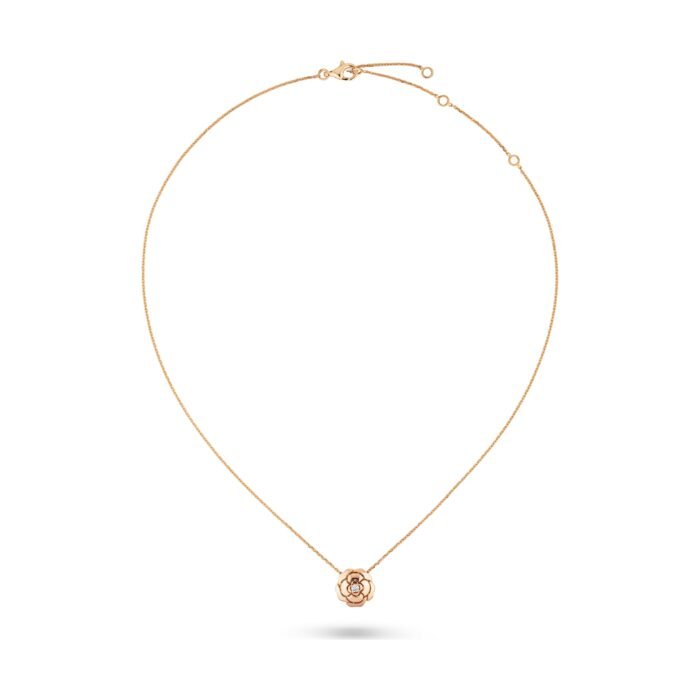 ELSIE LOVE Camélia Necklace Women 18K Rose Gold Plated V Gold Zirconia PVD 5x Layered Flower Pendant - Image 2
