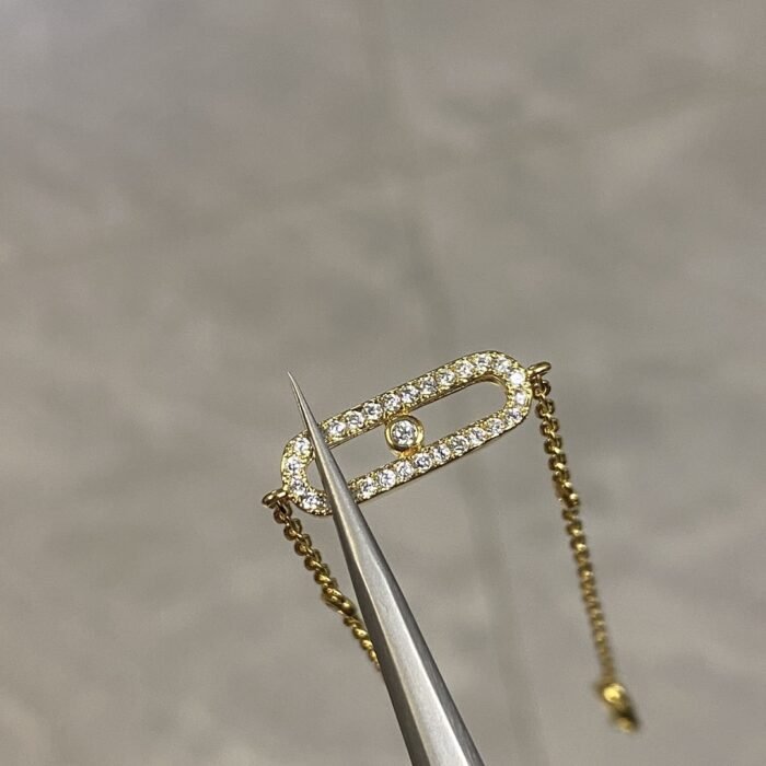 ELSIE LOVE Move Uno Bracelet Women 18K Gold Plated V Gold Zirconia PVD 5x Layered Chain 18.5cm - Image 2