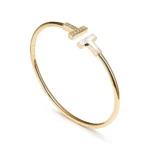 T Bangle Bracelet | 18K Gold Plated, Mother of Pearl & CZ - Image 2