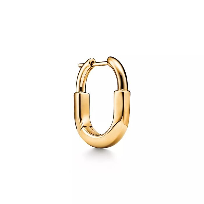 ELSIE LOVE Lock Earrings | V Gold 18K Gold Plated Minimalist Hoops - Image 2