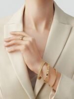 ELSIE LOVE Flower Bracelet Women 18K Gold Plated V Gold Zirconia PVD 5x Layered Elegant Bangle 6.69" - Image 2