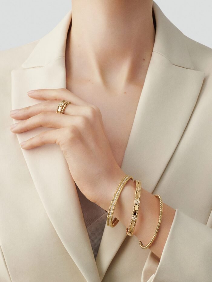 ELSIE LOVE Flower Bracelet Women 18K Gold Plated V Gold Zirconia PVD 5x Layered Elegant Bangle 6.69" - Image 2