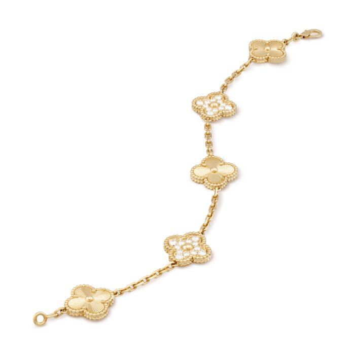 ELSIE LOVE Clover Bracelet | 925 Silver 18K Gold Plated | Full Diamond / Gold Diamond / Malachite | Women’s Lucky Bracelet 7.48" - Image 2