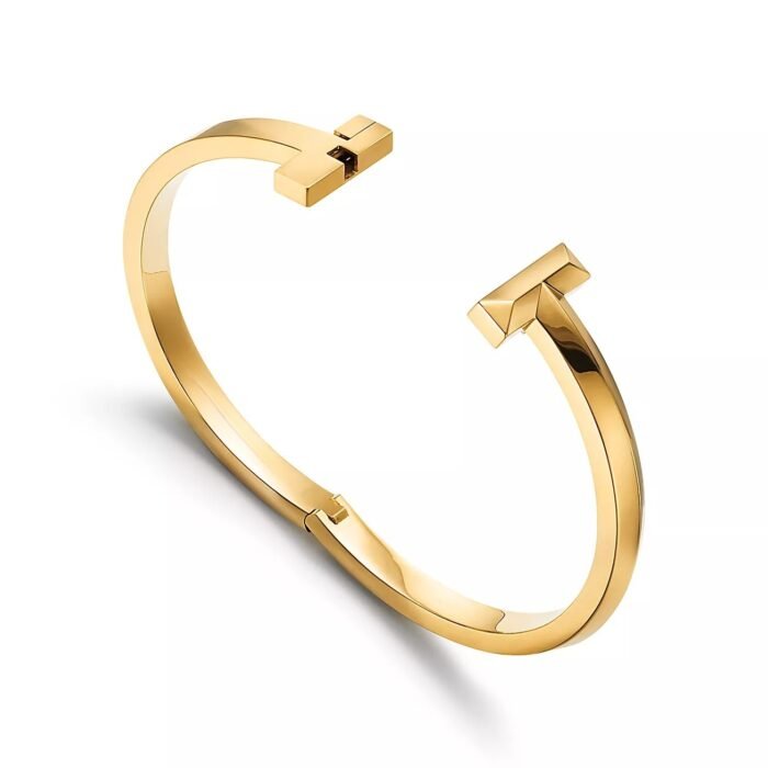 ELSIE LOVE T1 Narrow Hinged Bangle for Women, 18K Gold Plated V Gold Medium Bracelet - Image 3