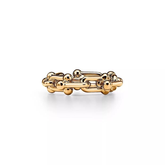 ELSIE LOVE Link Ring with Zirconia | V Gold 18K Gold Plated Chain Style Band - Image 3
