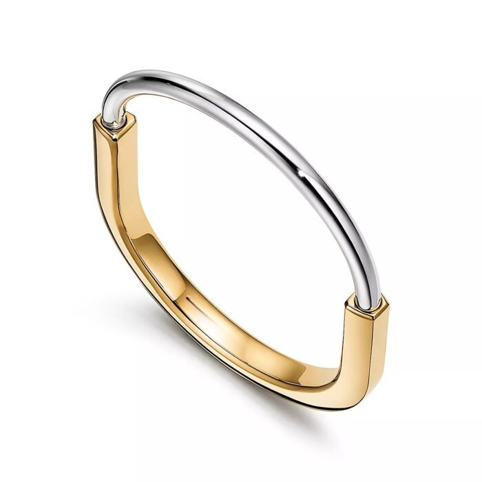 ELSIE LOVE Lock Bangle Bracelet for Women, 18K Gold Plated, Medium Size - Image 3