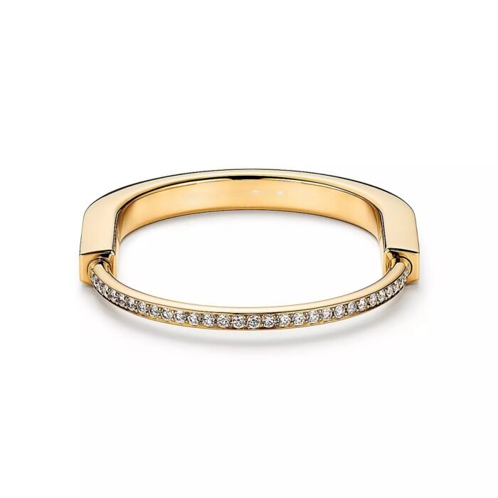 ELSIE LOVE Lock Bangle with Zirconia, 18K Gold Plated, PVD 5-Layered, Medium - Image 3