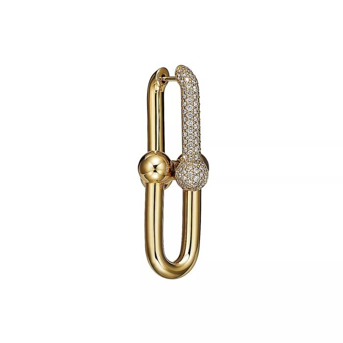 ELSIE LOVE Link Earrings with Zirconia | V Gold 18K Gold Plated | 1.5" Fashion Earrings - Image 3