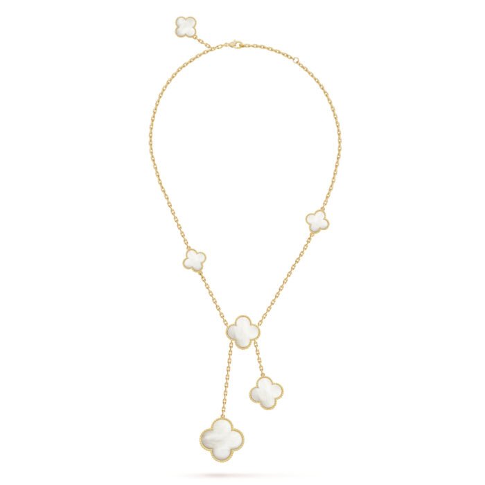 ELSIE LOVE Clover Leaf Y Necklace · 18K Gold Plated 925 Silver · Mother-of-Pearl / Onyx / Carnelian / Tiger Eye · Lucky Pendant Necklace - Image 3
