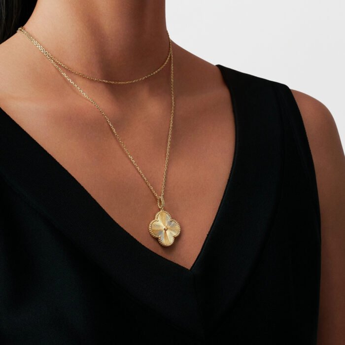 ELSIE LOVE Clover Pendant Necklace, Women’s Long Chain 925 Sterling Silver, 18K Gold Plated - Image 3
