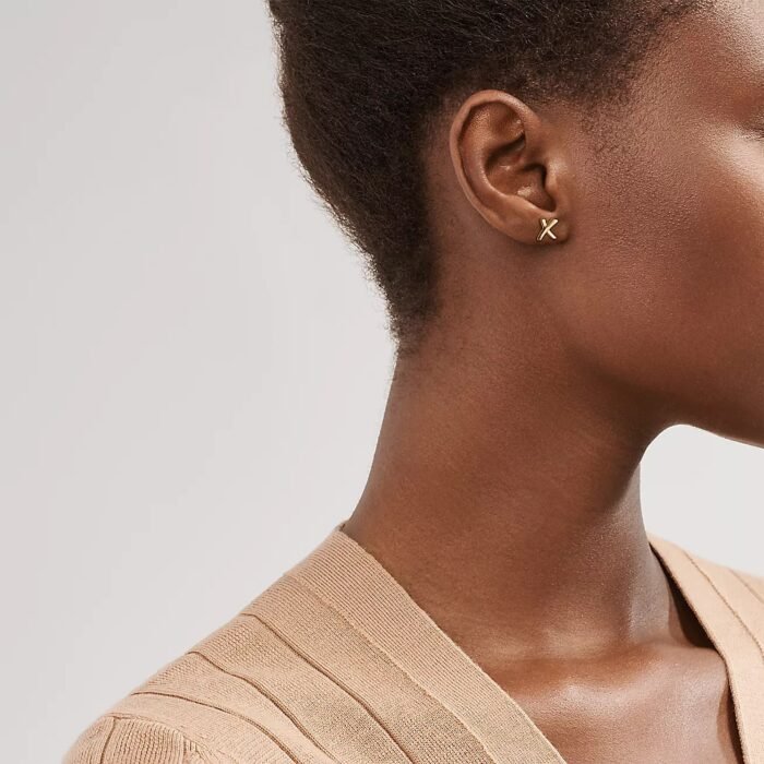ELSIE LOVE X Earrings Small | V Gold 18K Gold Plated Minimalist Studs - Image 4