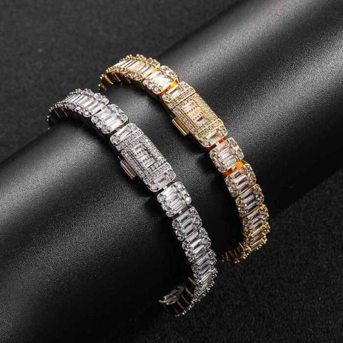 ELSIE LOVE Baguette Cuban Bracelet | 14K White Gold Plated 8mm Iced Out Cubic Zirconia - Image 4