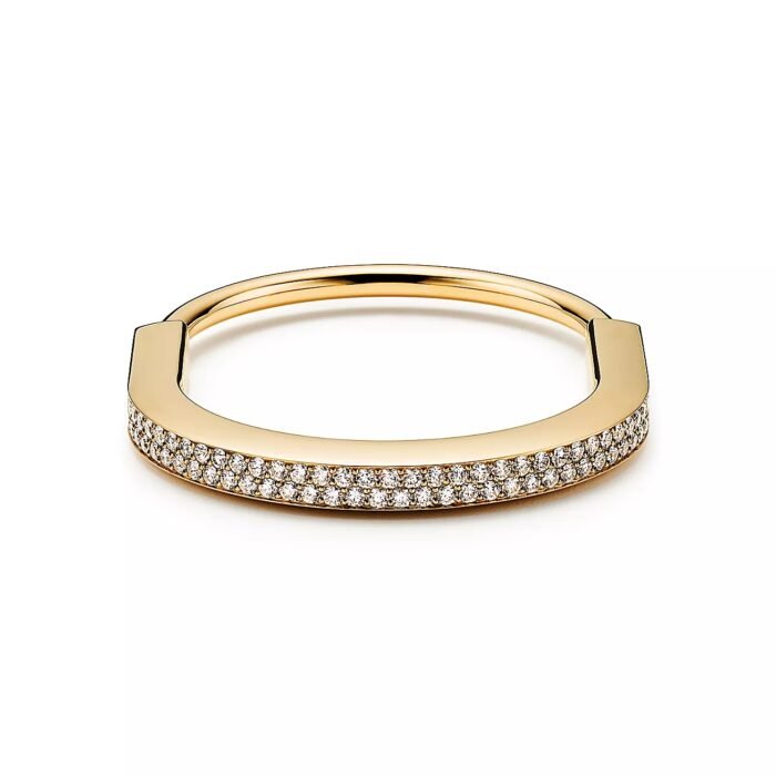 ELSIE LOVE Lock Bangle with Zirconia, 18K Gold Plated, PVD 5-Layered, Medium - Image 4