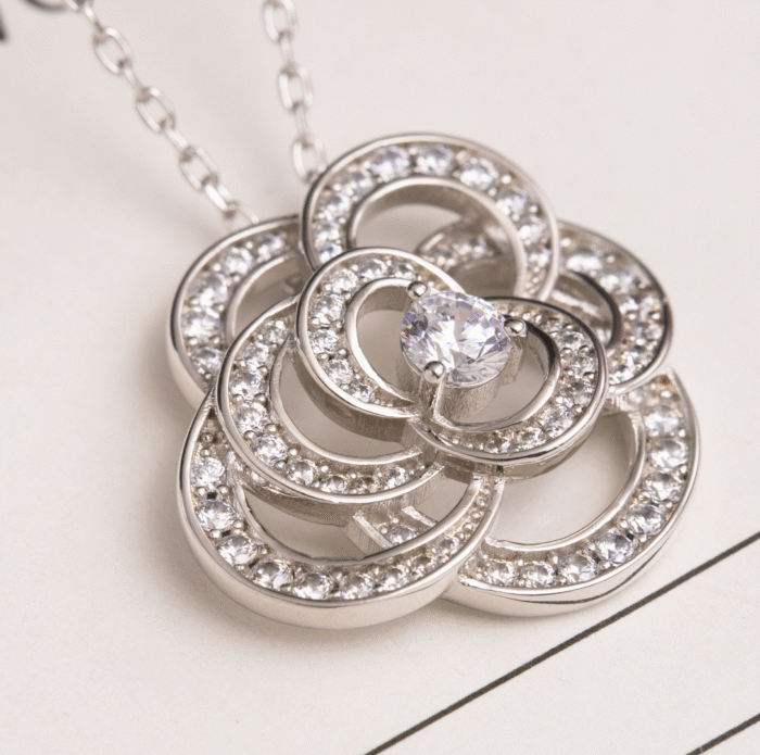 ELSIE LOVE Camélia Necklace Women 18K Gold Plated V Gold Zirconia PVD 5x Layered Hollow Flower Pendant - Image 4