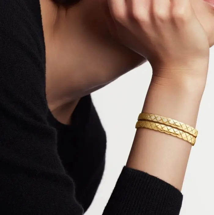 ELSIE LOVE Coco Crush Bracelet · 18K Gold Plated V Gold · Quilted Engraving with Zirconia · Elegant Women’s Bangle - Image 4