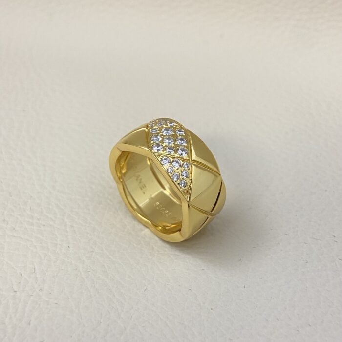 ELSIE LOVE Coco Crush Ring · 925 Sterling Silver 18K Gold Plated · Quilted Design with Full Zirconia Inlay · Luxury Women’s Ring - Image 4