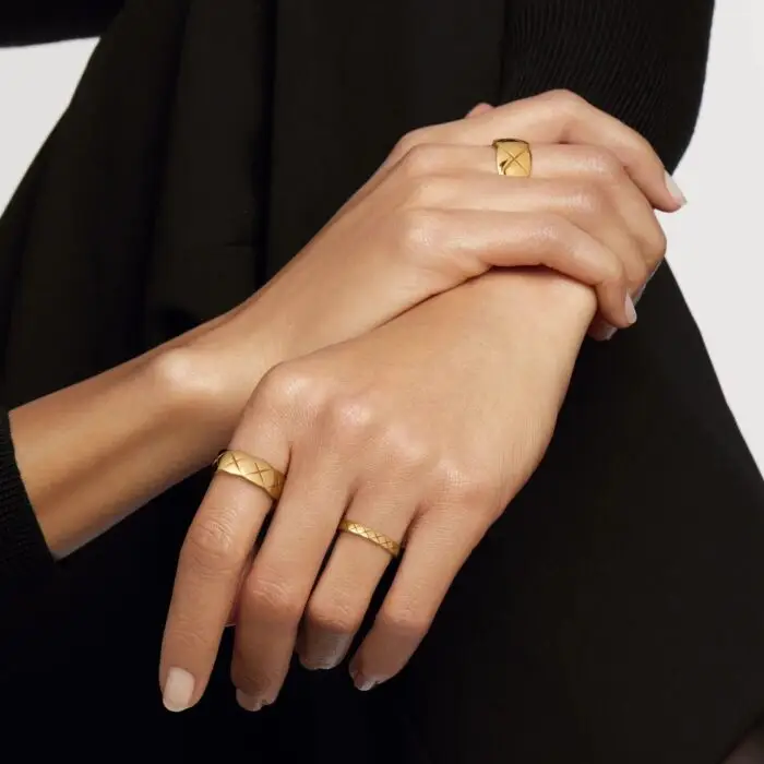 ELSIE LOVE Coco Crush Ring | 925 Sterling Silver 18K Gold Plated PVD 5x Layered Women’s Classic Quilted Ring - Image 4