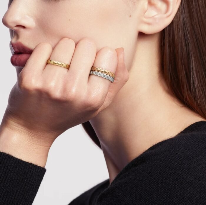 ELSIE LOVE Coco Crush Ring | 925 Silver 18K Gold Plated Quilted Fashion Ring - Image 4