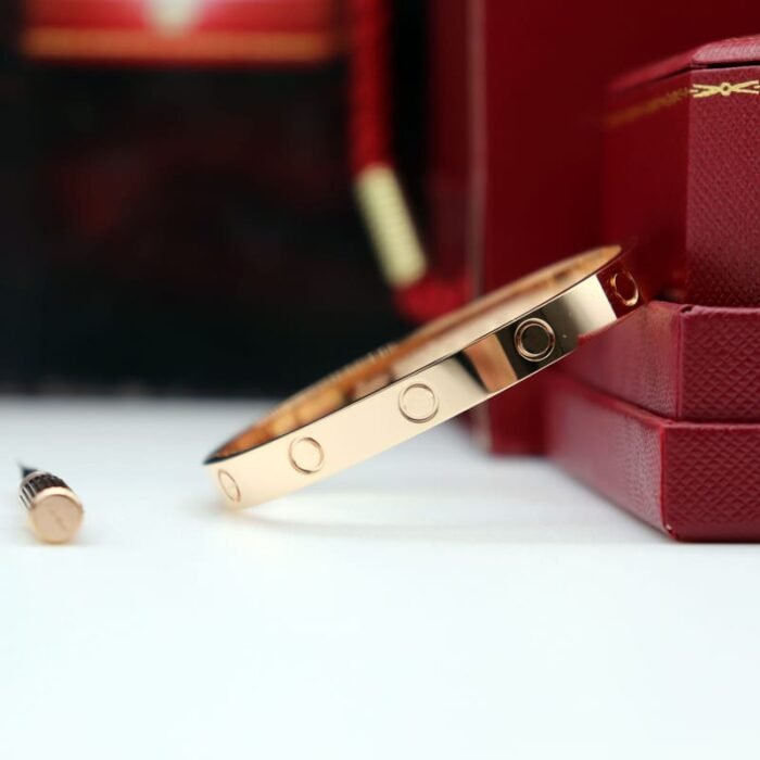 ELSIE LOVE Screw Bangle Bracelet Women 18K Gold Plated V Gold PVD 5x Layered Zirconia Classic Design 0.24in - Image 8