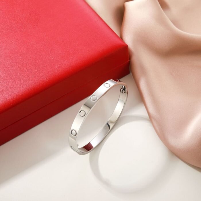 ELSIE LOVE Screw Bangle Bracelet Women 18K Gold Plated V Gold PVD 5x Layered Zirconia Classic Design 0.24in - Image 14