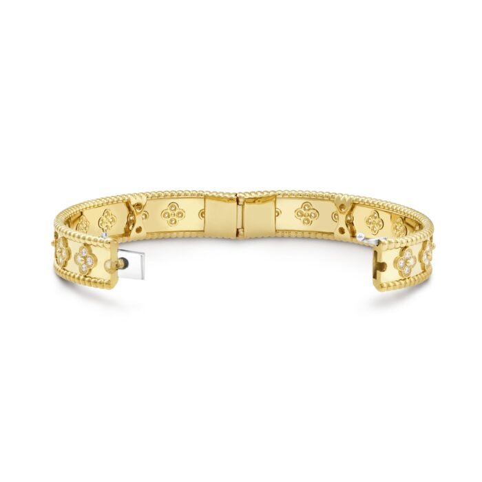 ELSIE LOVE Clover Bracelet Women 18K Gold Plated V Gold Zirconia PVD 5x Layered Luxury Bangle 6.3" - Image 4