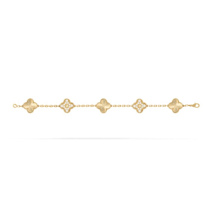 ELSIE LOVE Clover Bracelet | 925 Silver 18K Gold Plated | Full Diamond / Gold Diamond / Malachite | Women’s Lucky Bracelet 7.48" - Image 4