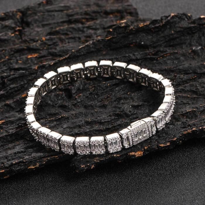 ELSIE LOVE Baguette Cuban Bracelet | 14K White Gold Plated 8mm Iced Out Cubic Zirconia - Image 5