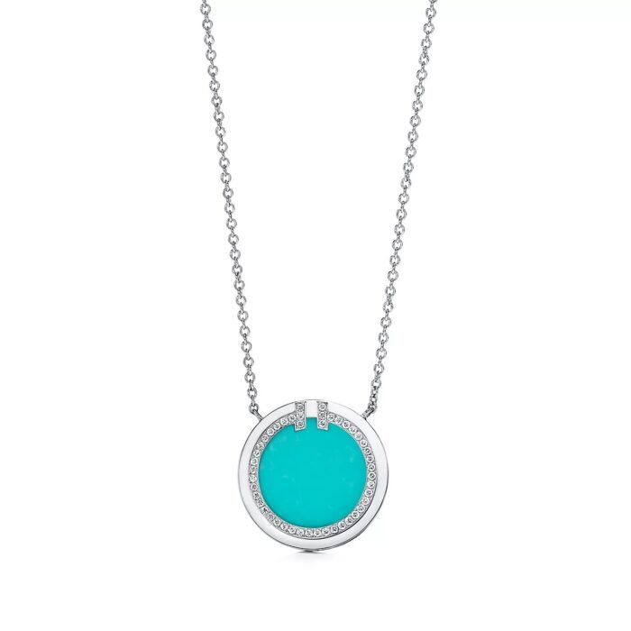 ELSIE LOVE Turquoise Circle Pendant Necklace for Women, 18K Gold Plated, Zirconia Inlay, PVD 5x Layered, Adjustable Chain - Image 5