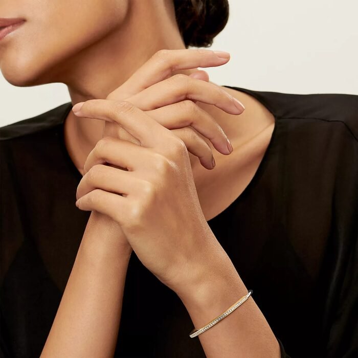 ELSIE LOVE Lock Bangle 18K Gold Plated with Zirconia, Narrow Design - Image 5